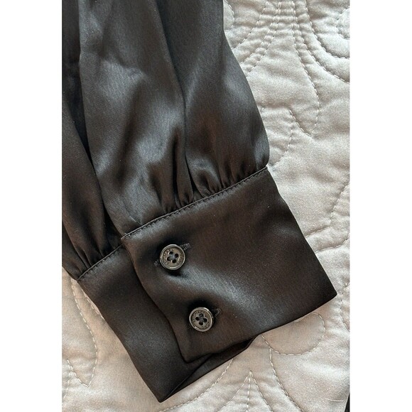 Michael Kors Black Satin One Arm LS Lined Top Zips on Side Button Cuff Size 4 - Picture 3 of 6